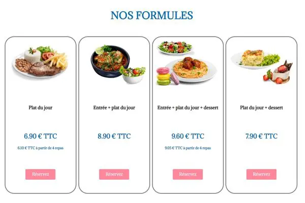 Formules disponibles sur le site de portage à domicile Menu Portage