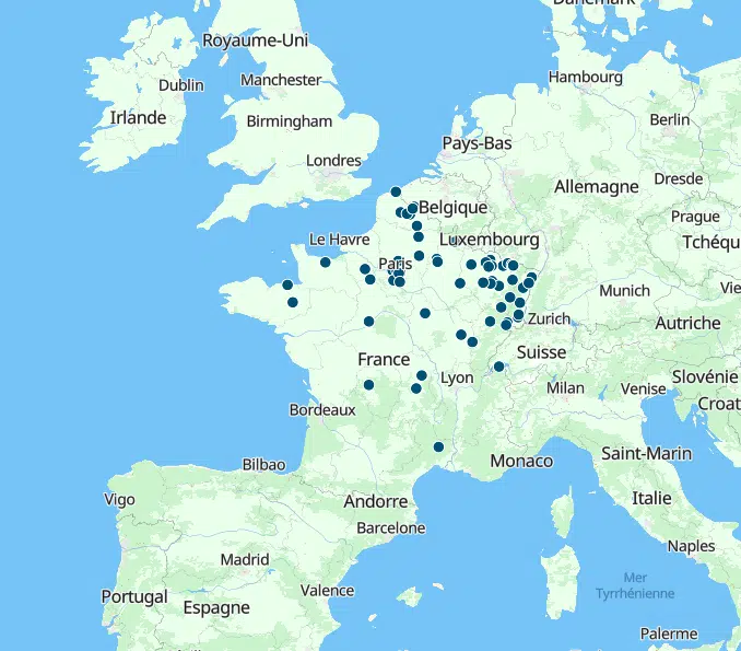 Carte de répartition des magasins cora en France