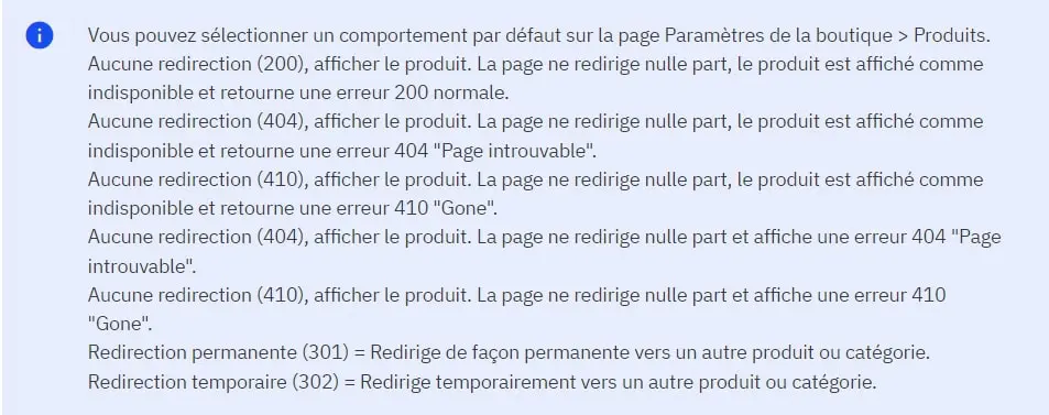 Visuel des redirections de la partie référencement - SEO PrestaShop 8.1 / Etowline