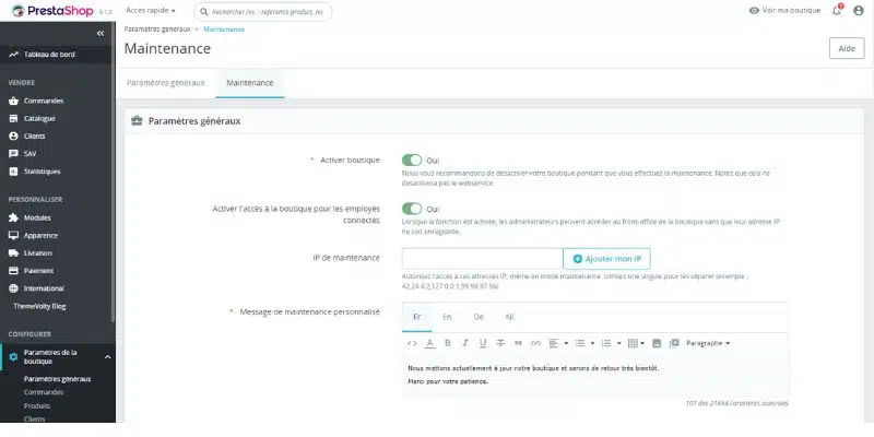 mise en maintenance simplifié prestashop 8.1 / Etowline