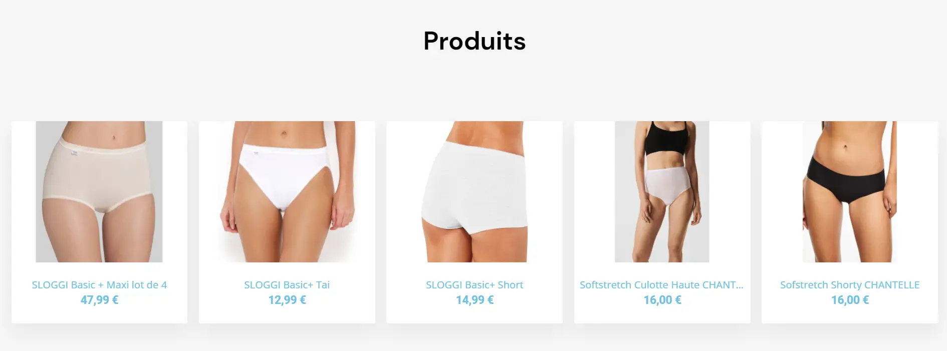 produits site e-commerce zenn lingerie